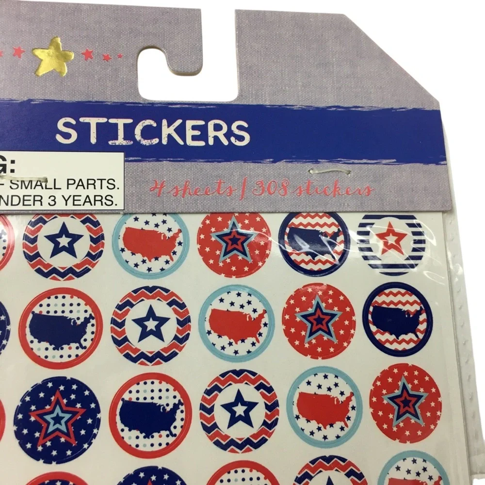 America Patriotic July 4th Stars Stripe Round Circle Stickers 8 Sheets 616 Total